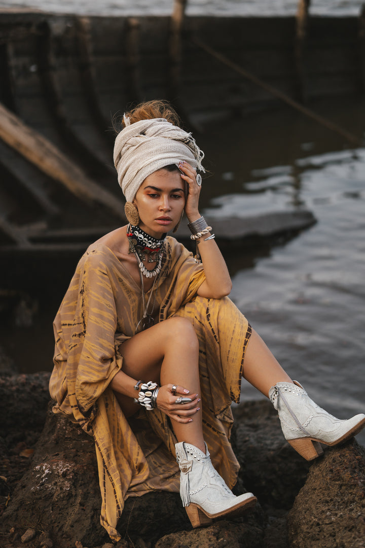 Maxi Kaftan Dress Tie Dye Beige
