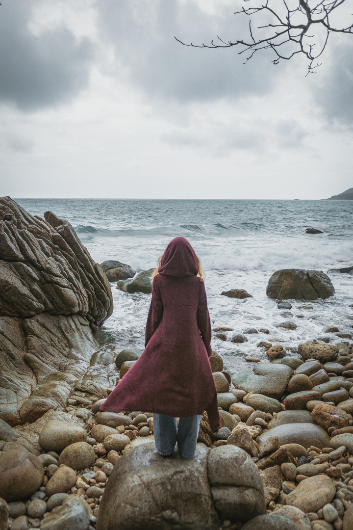 Long Hooded Sweater Coat Sheela Red