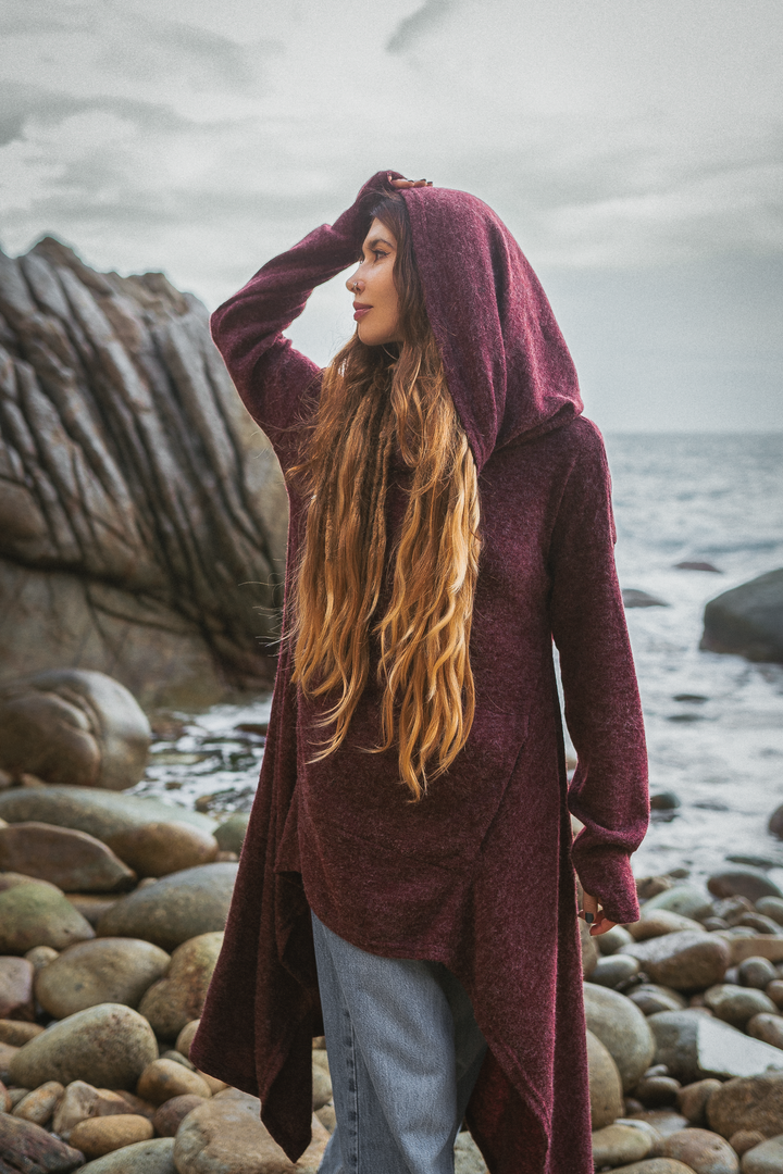 Long Hooded Sweater Coat Sheela Red