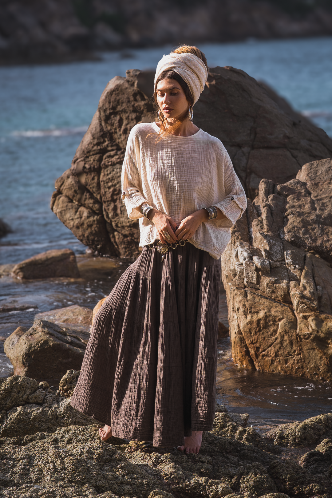 Maxi Boho Gauze Skirt Alisa Mocha