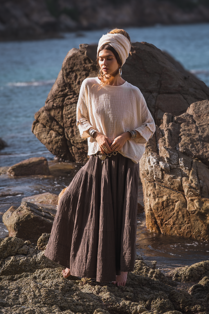 Maxi Boho Gauze Skirt Alisa Mocha