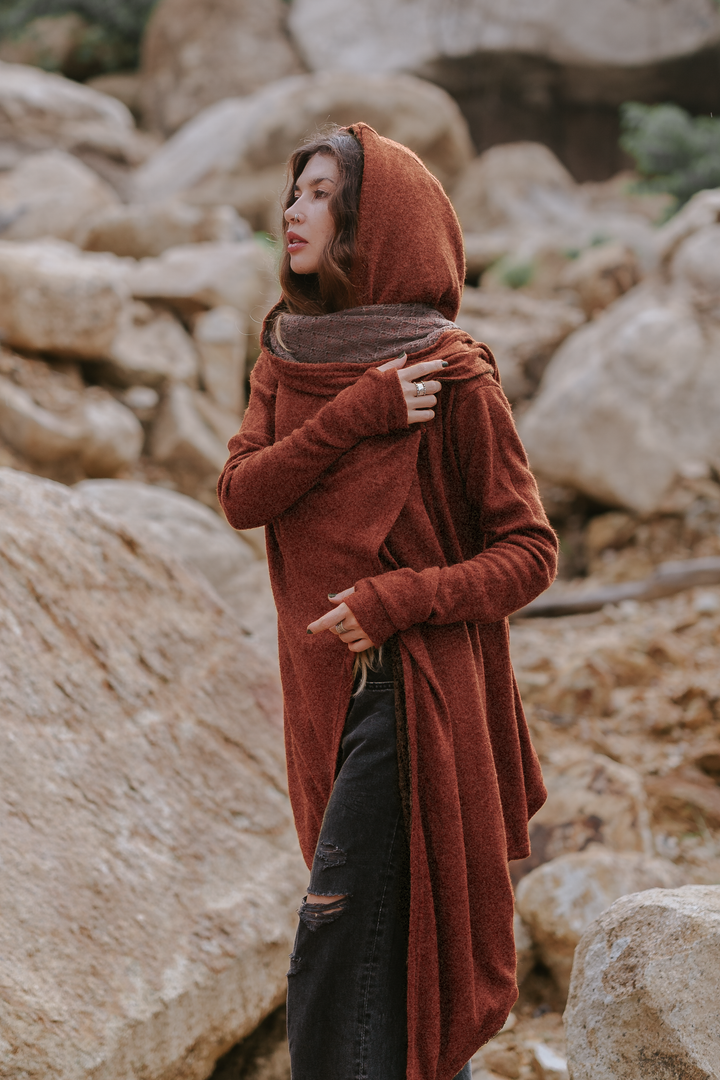 Nyx Hooded Sweater Cardigan Brick