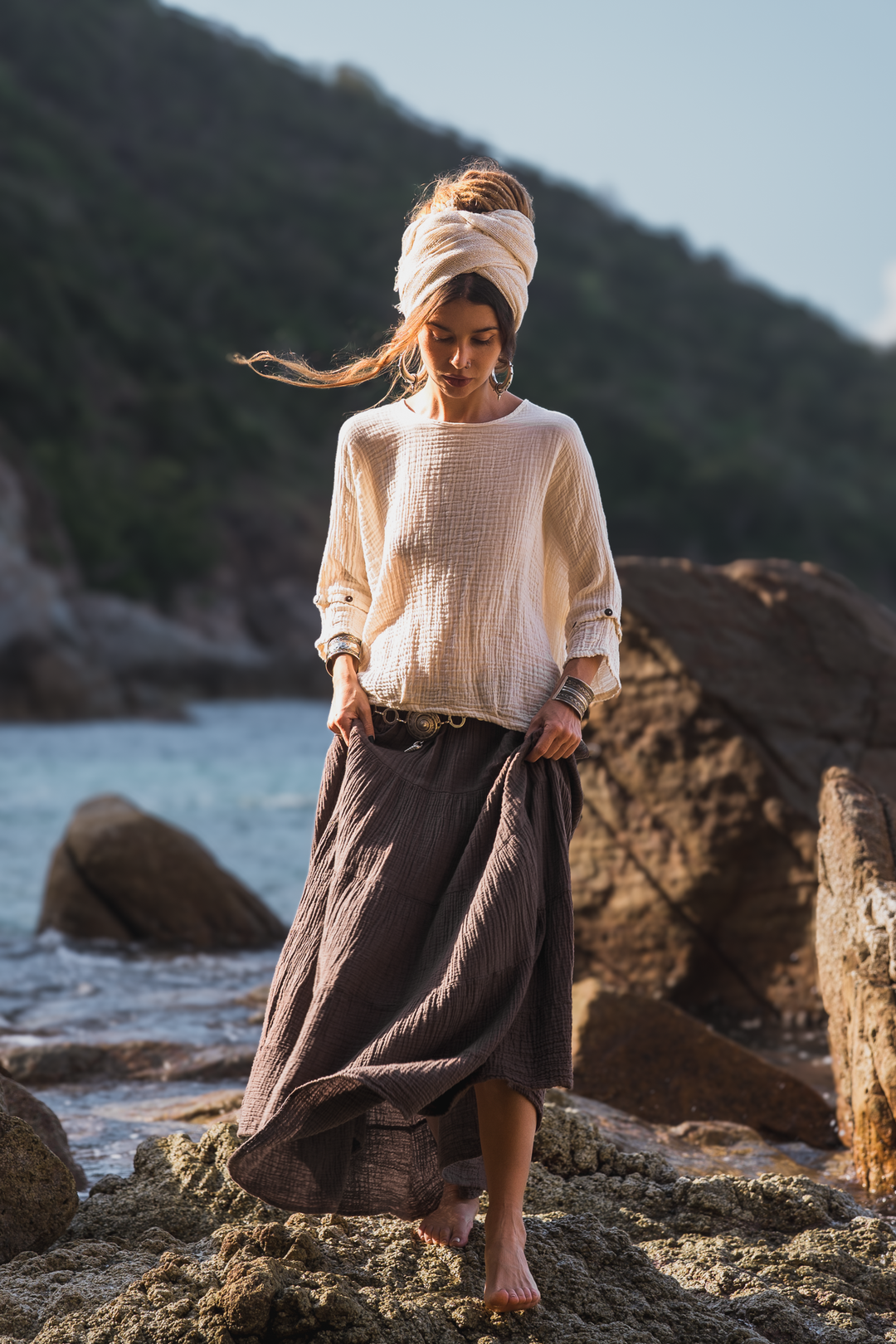 Maxi Boho Gauze Skirt Alisa Mocha