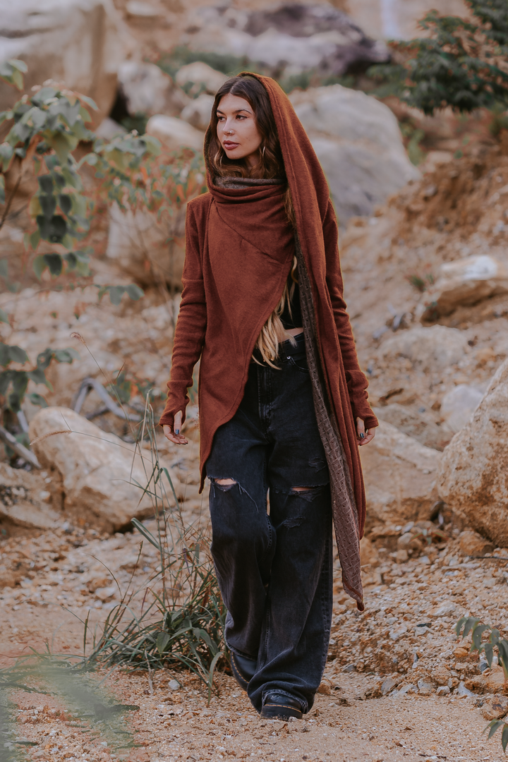 Nyx Hooded Sweater Cardigan Brick