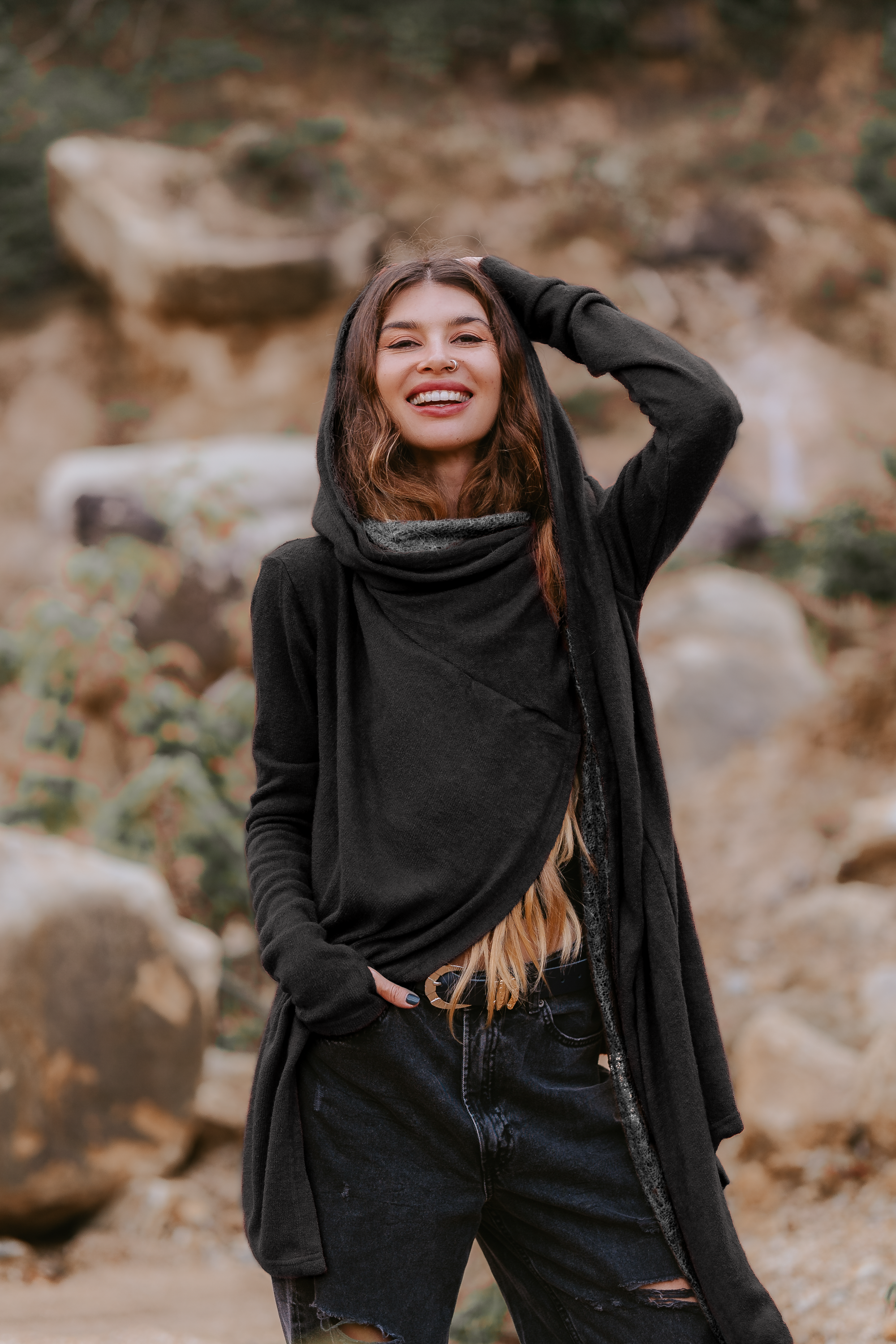 Nyx Hooded Sweater Cardigan Black – Thaluta