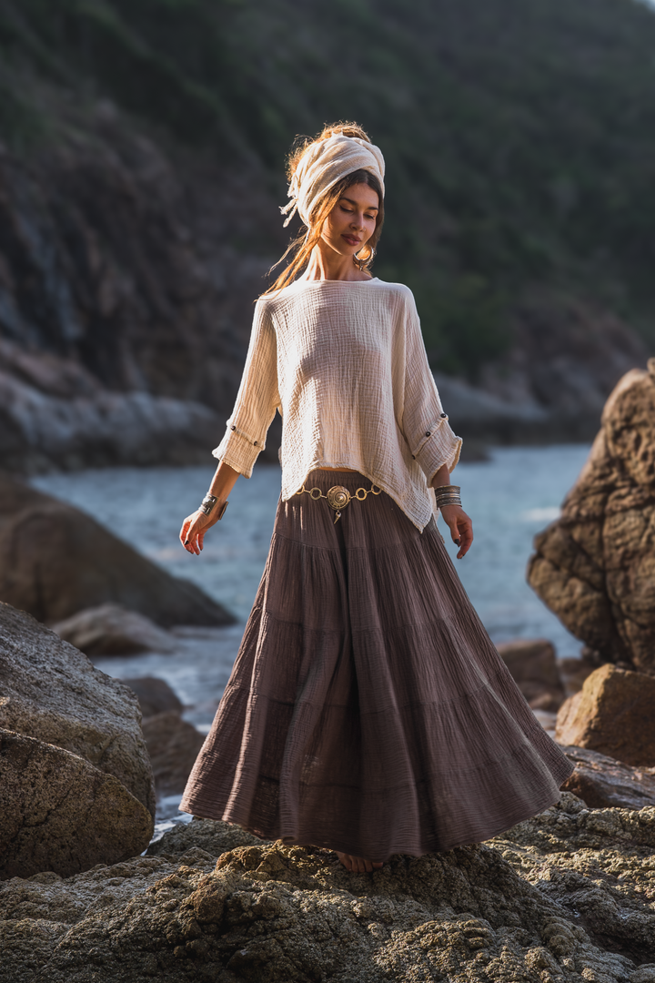 Maxi Boho Gauze Skirt Alisa Mocha