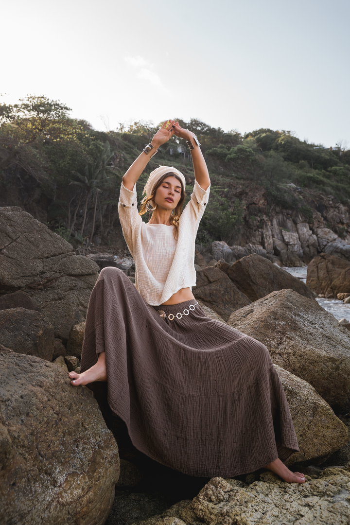 Maxi Boho Gauze Skirt Alisa Mocha