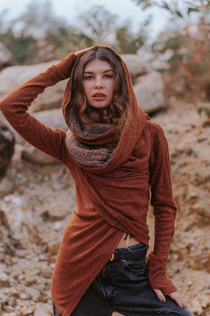 Nyx Hooded Sweater Cardigan Brick