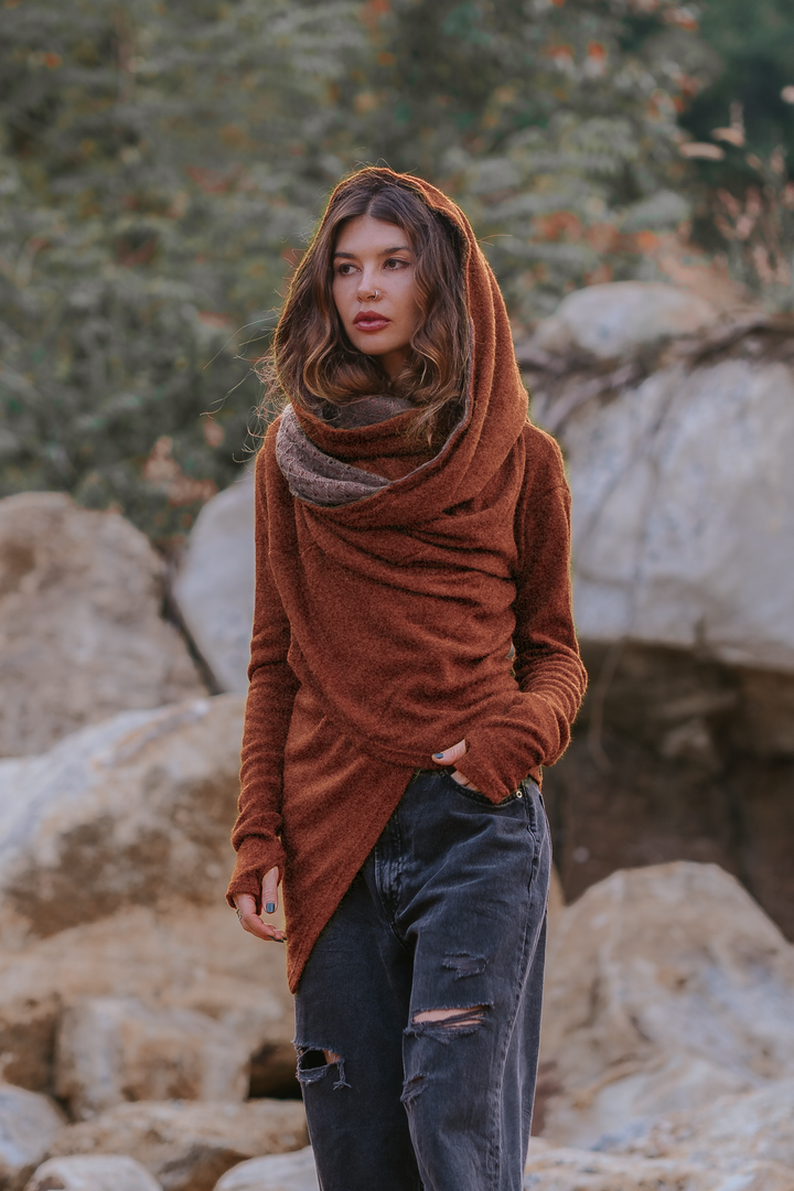 Nyx Hooded Sweater Cardigan Brick