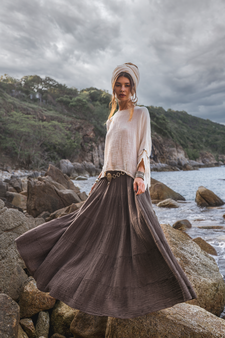 Maxi Boho Gauze Skirt Alisa Mocha