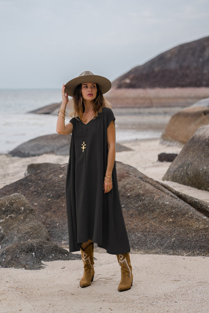 Maxi Dress Ewan Black With Pockets