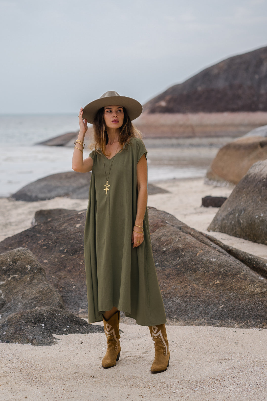 Maxi Dress Ewan Olive With Pockets