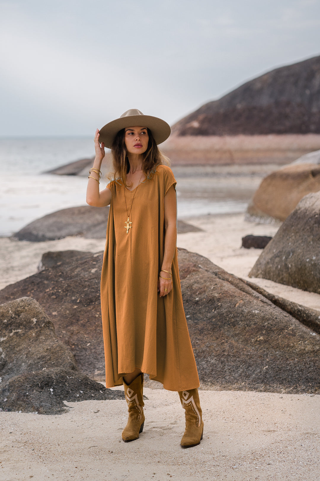 Maxi Dress Ewan Copper with Pockets