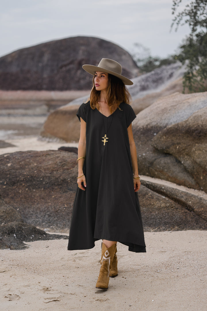 Maxi Dress Ewan Black With Pockets