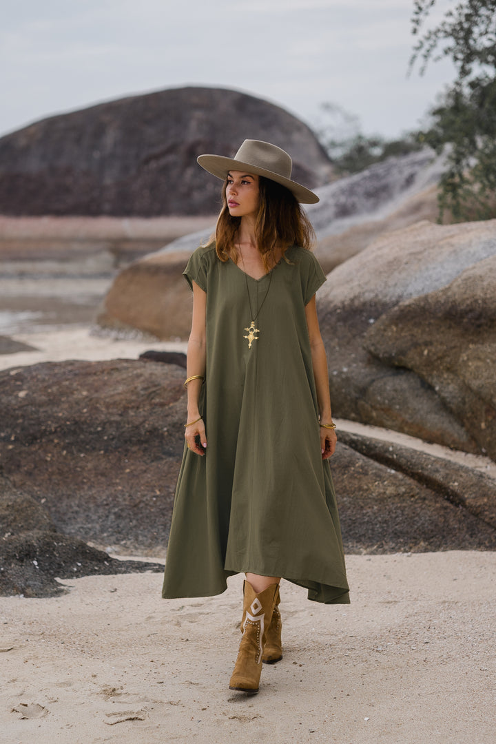 Maxi Dress Ewan Olive With Pockets