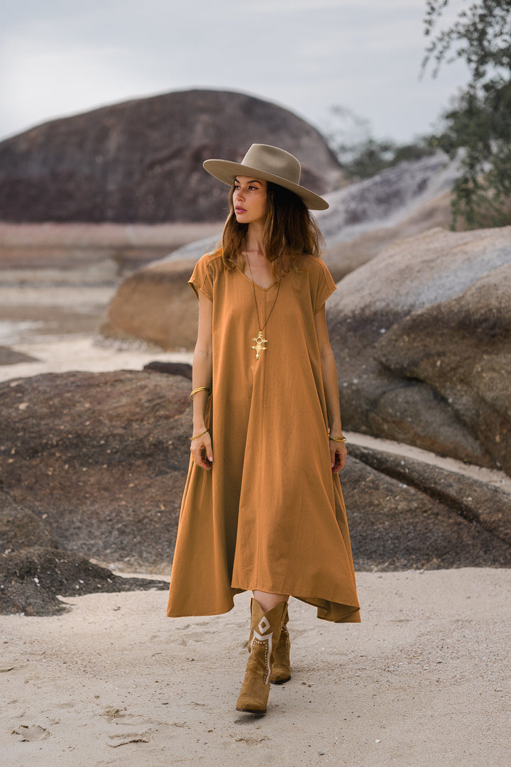 Maxi Dress Ewan Copper with Pockets