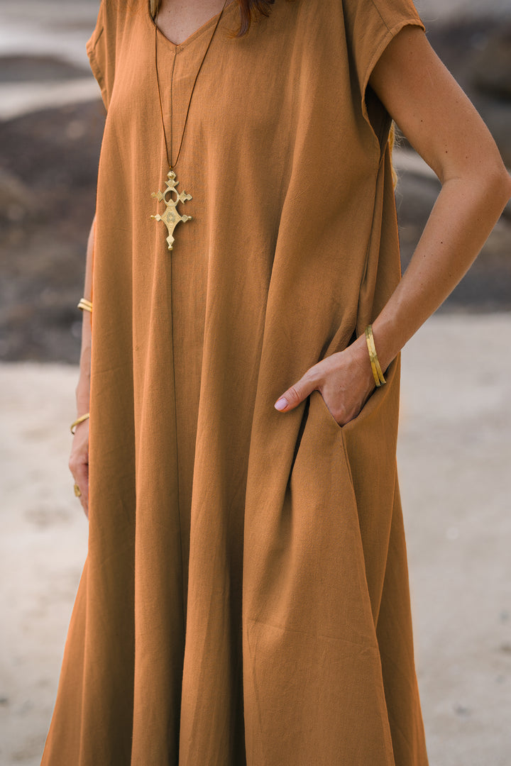 Maxi Dress Ewan Copper with Pockets