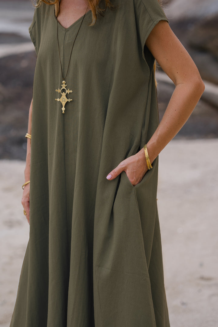 Maxi Dress Ewan Olive With Pockets