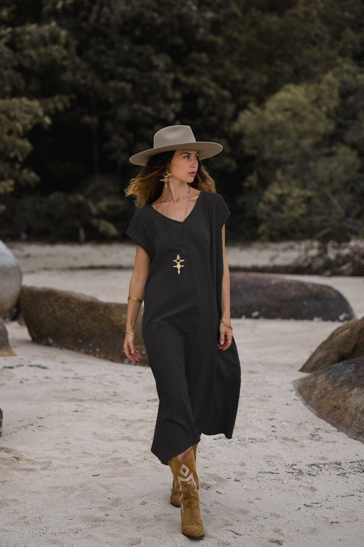 Maxi Dress Ewan Black With Pockets