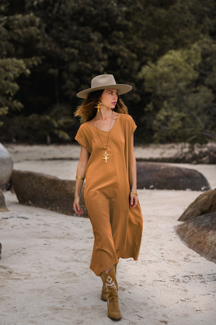 Maxi Dress Ewan Copper with Pockets