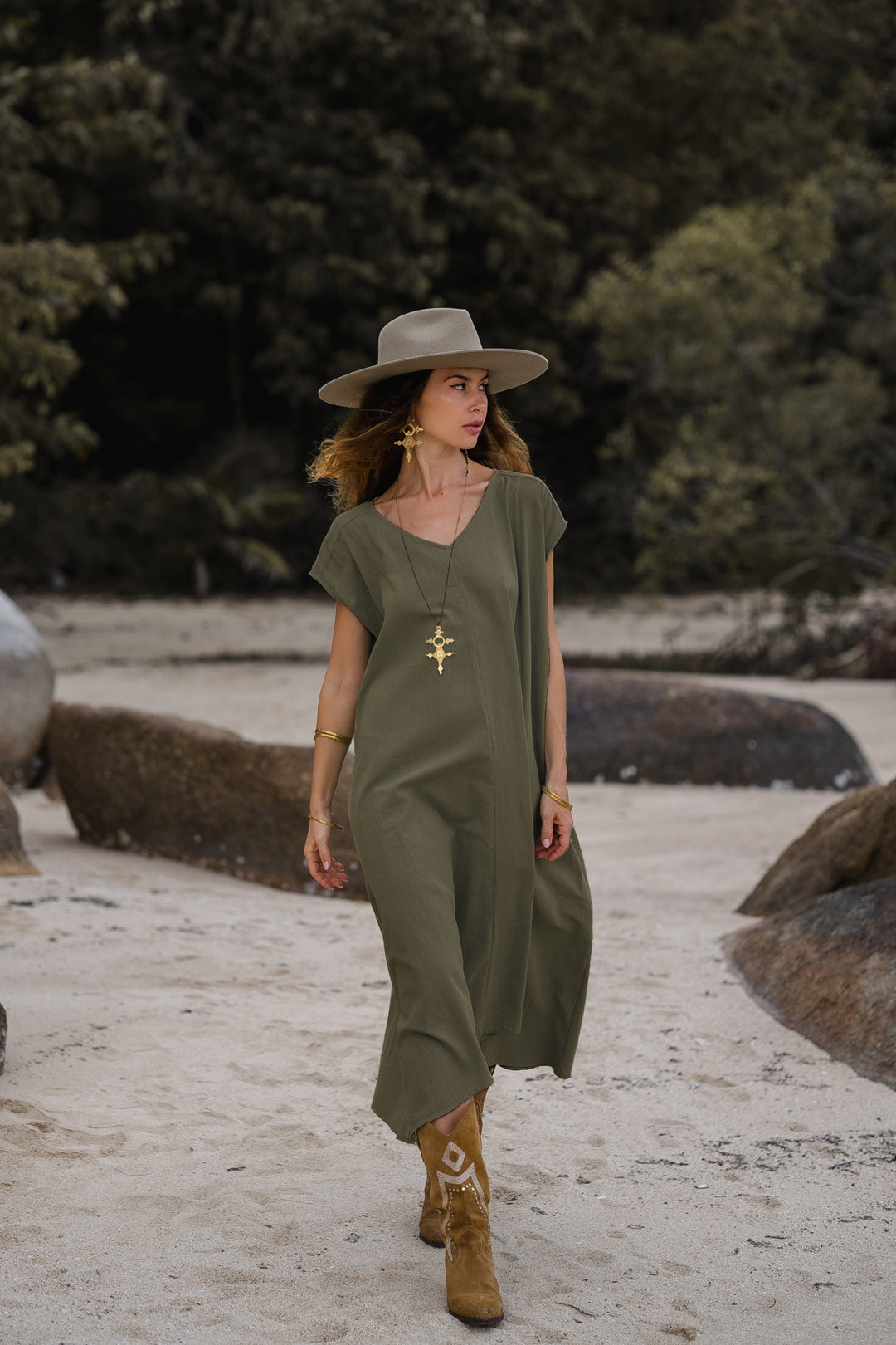 Maxi Dress Ewan Olive With Pockets