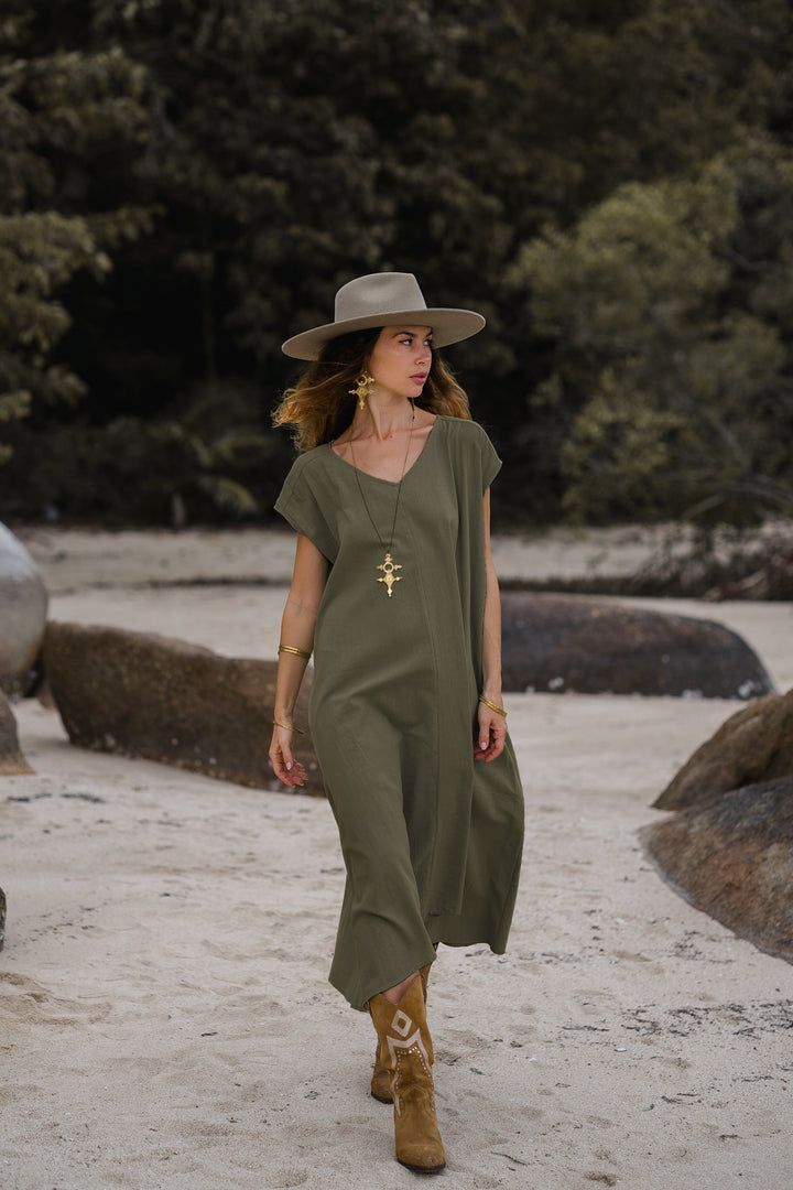 Maxi Dress Ewan Olive With Pockets