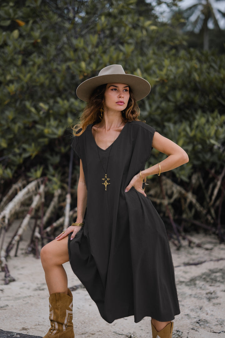 Maxi Dress Ewan Black With Pockets