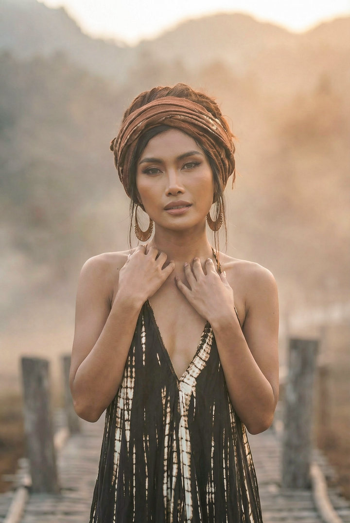 Flamingo Tie Dye Dress Black