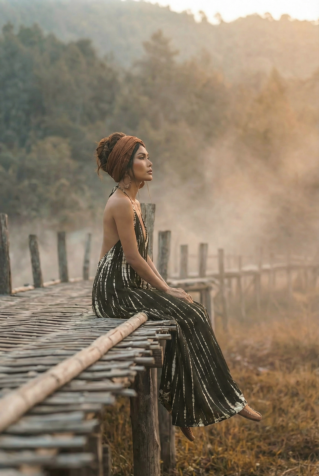 black and brown tie dye dress Boho Maxi Tie Dye Dress for Women / Open Back Bohemian Summer Resort Outfit in Dark Grey