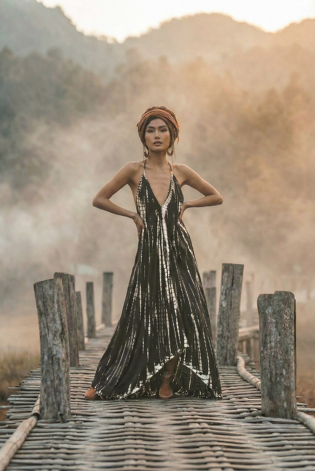 Flamingo Tie Dye Dress Black