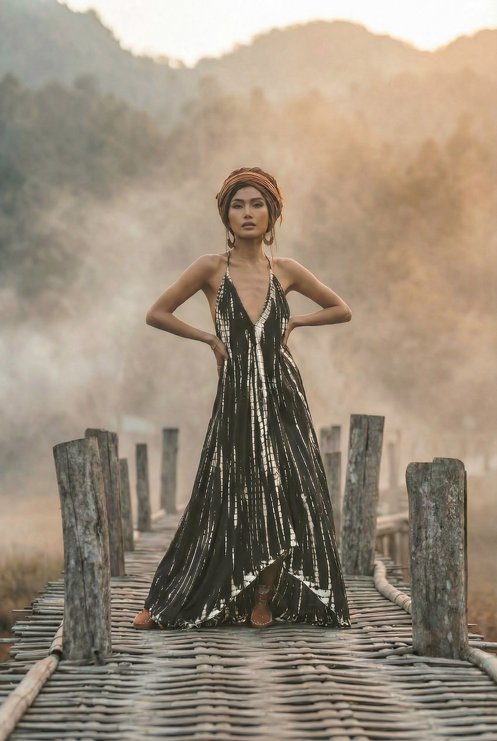 Flamingo Tie Dye Dress Black