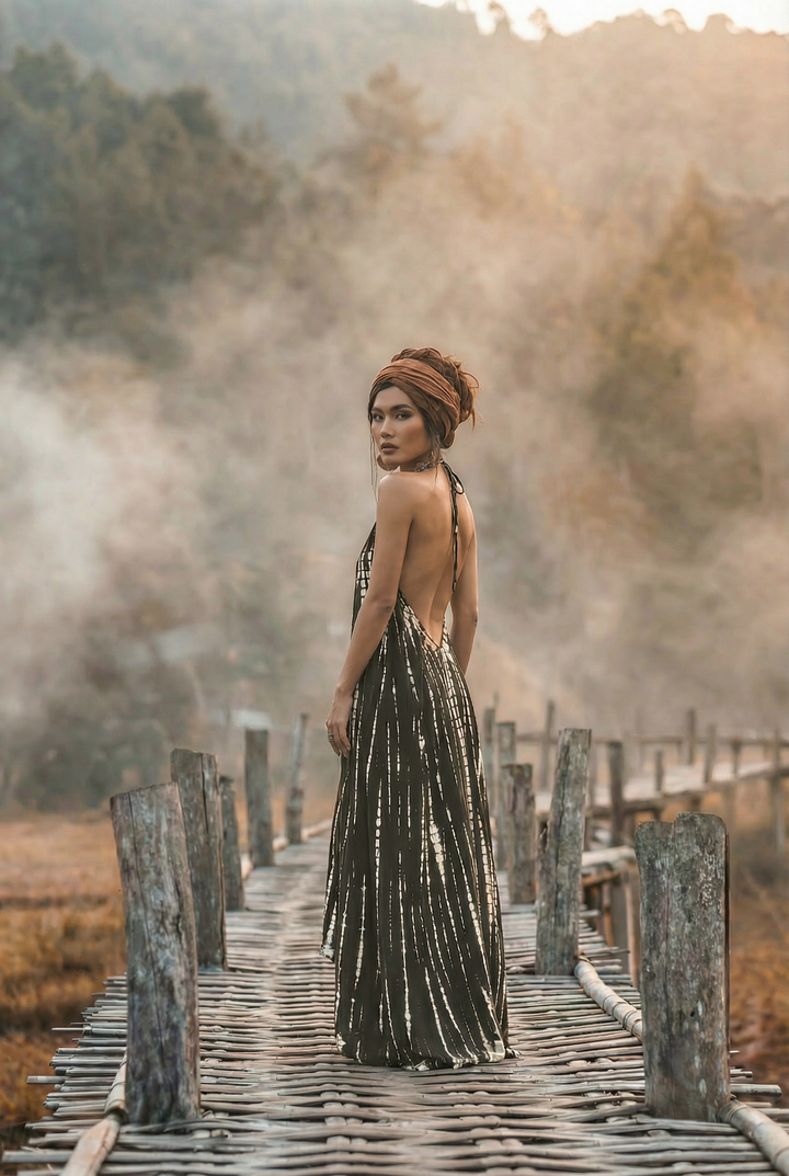 Flamingo Tie Dye Dress Black