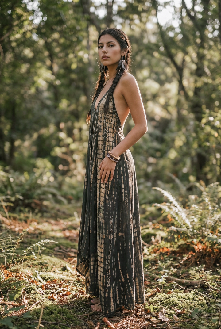 Flamingo Tie Dye Dress Dark Grey