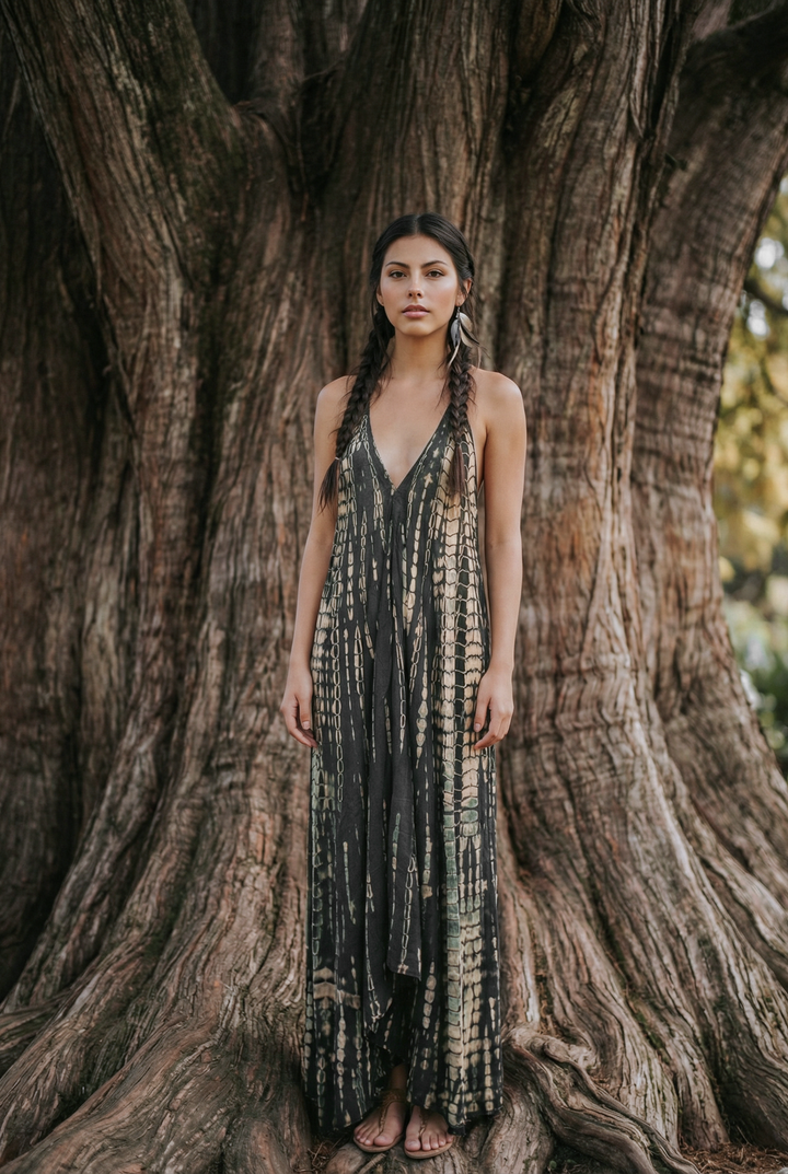 Flamingo Tie Dye Dress Dark Grey