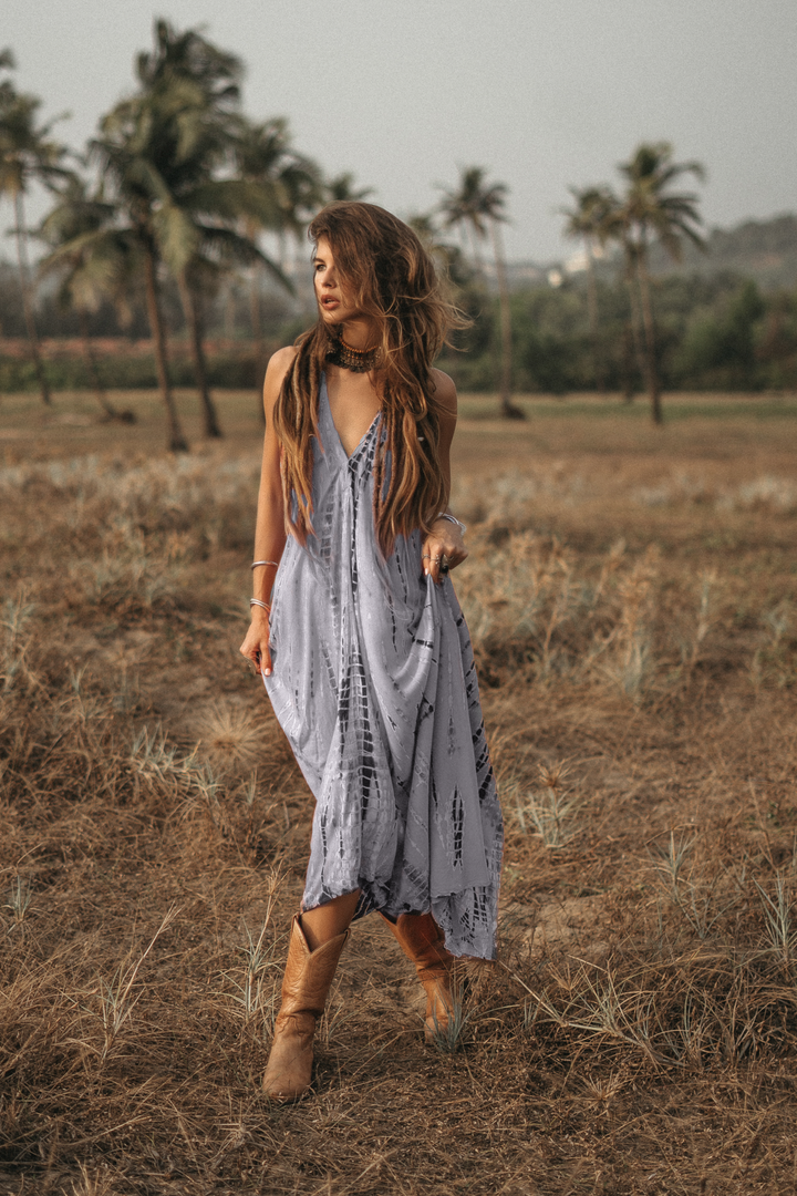 Flamingo Tie Dye Dress Light Grey