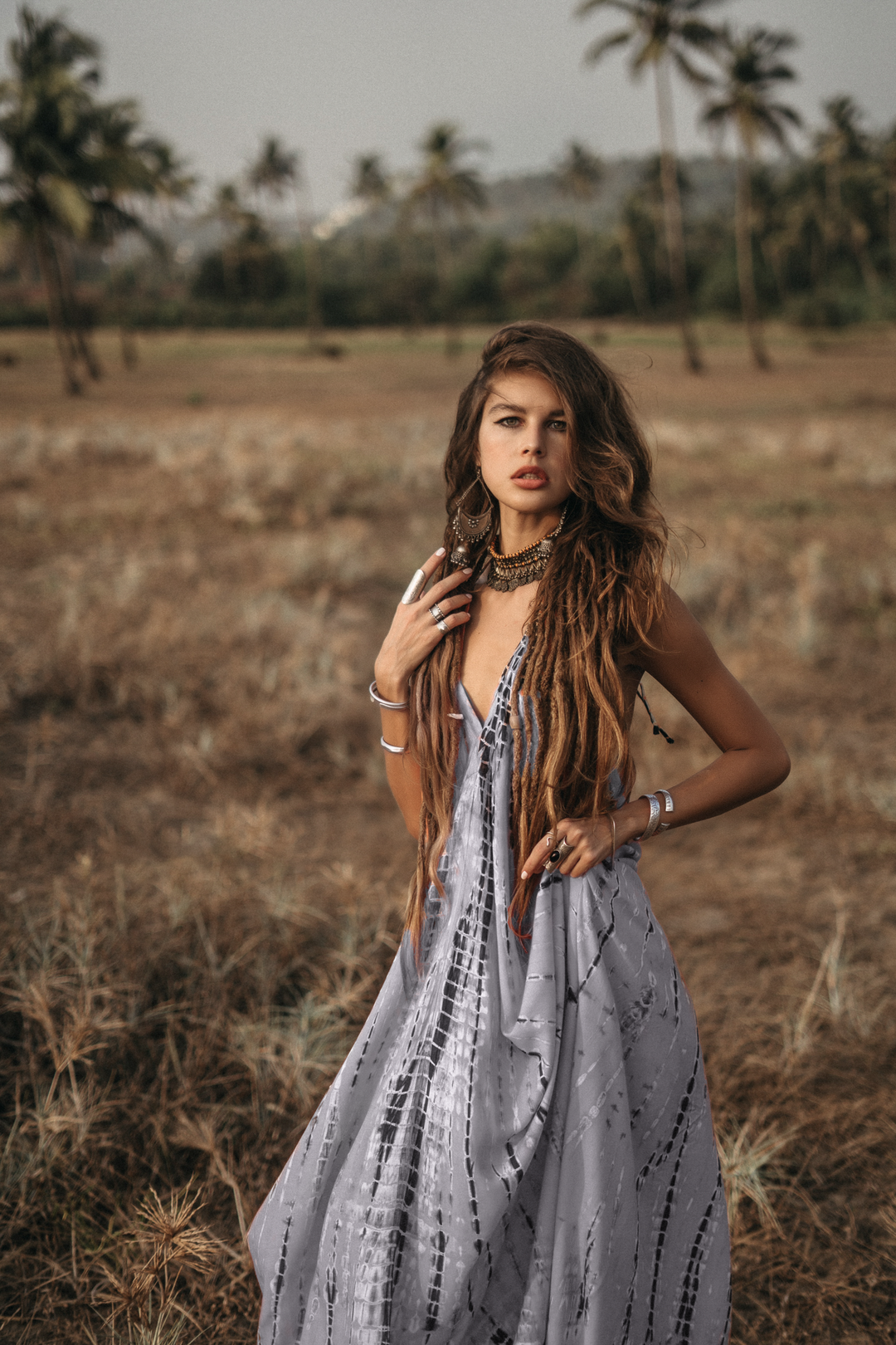 Flamingo Tie Dye Dress Light Grey