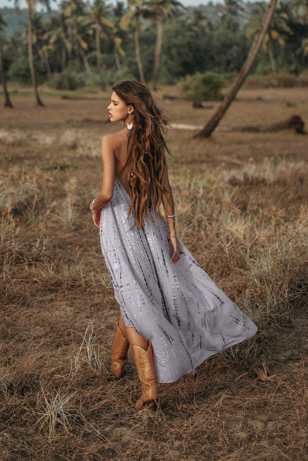 Flamingo Tie Dye Dress Light Grey