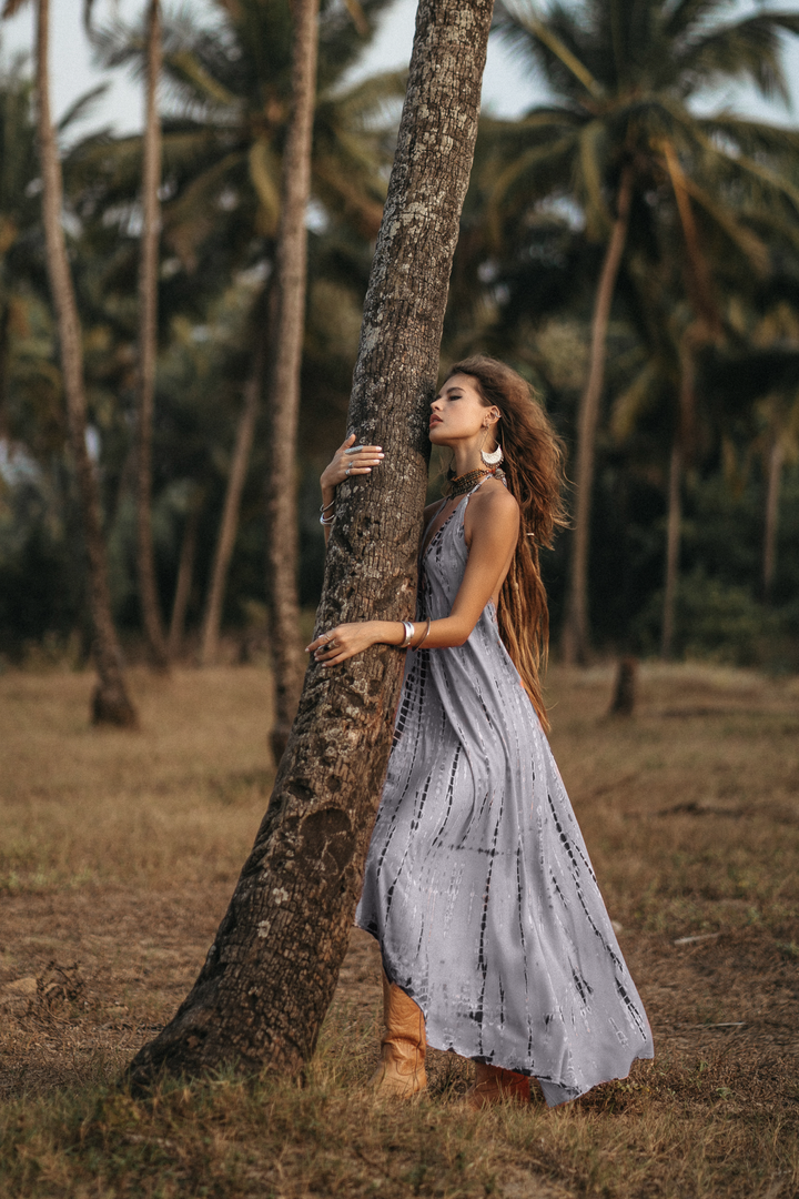 Flamingo Tie Dye Dress Light Grey