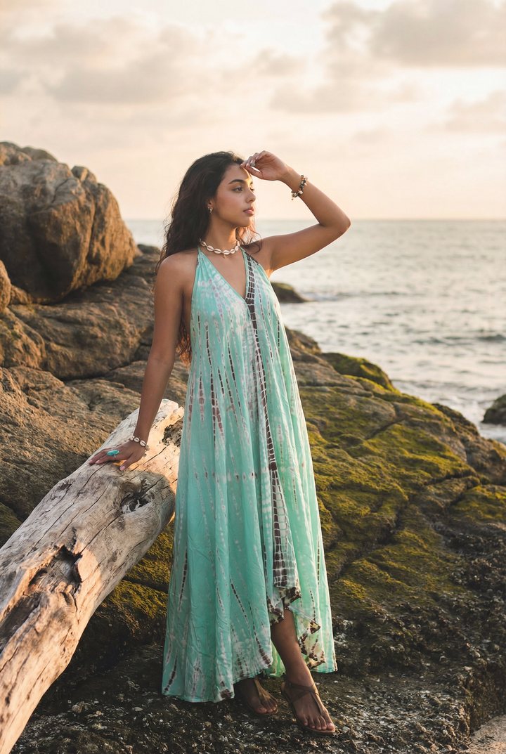 Flamingo Tie Dye Dress Turquoise