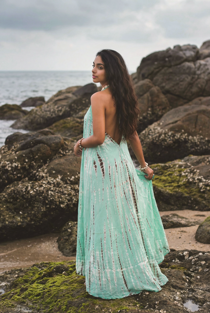 Flamingo Tie Dye Dress Turquoise