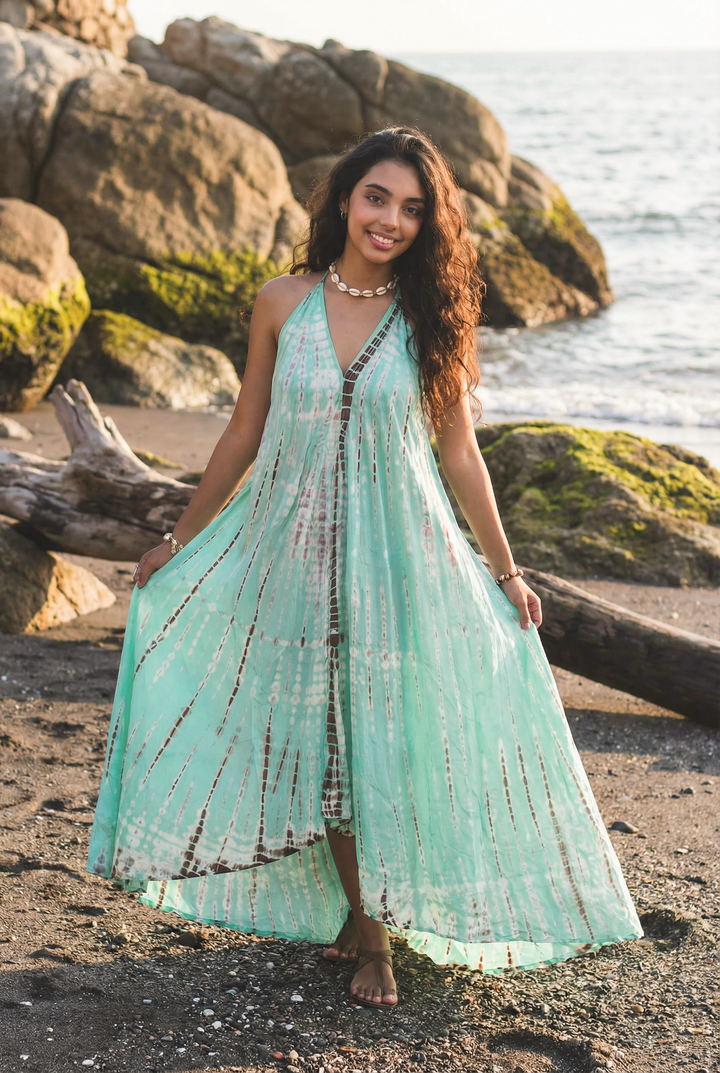 Flamingo Tie Dye Dress Turquoise