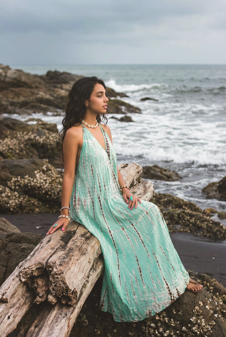 Flamingo Tie Dye Dress Turquoise