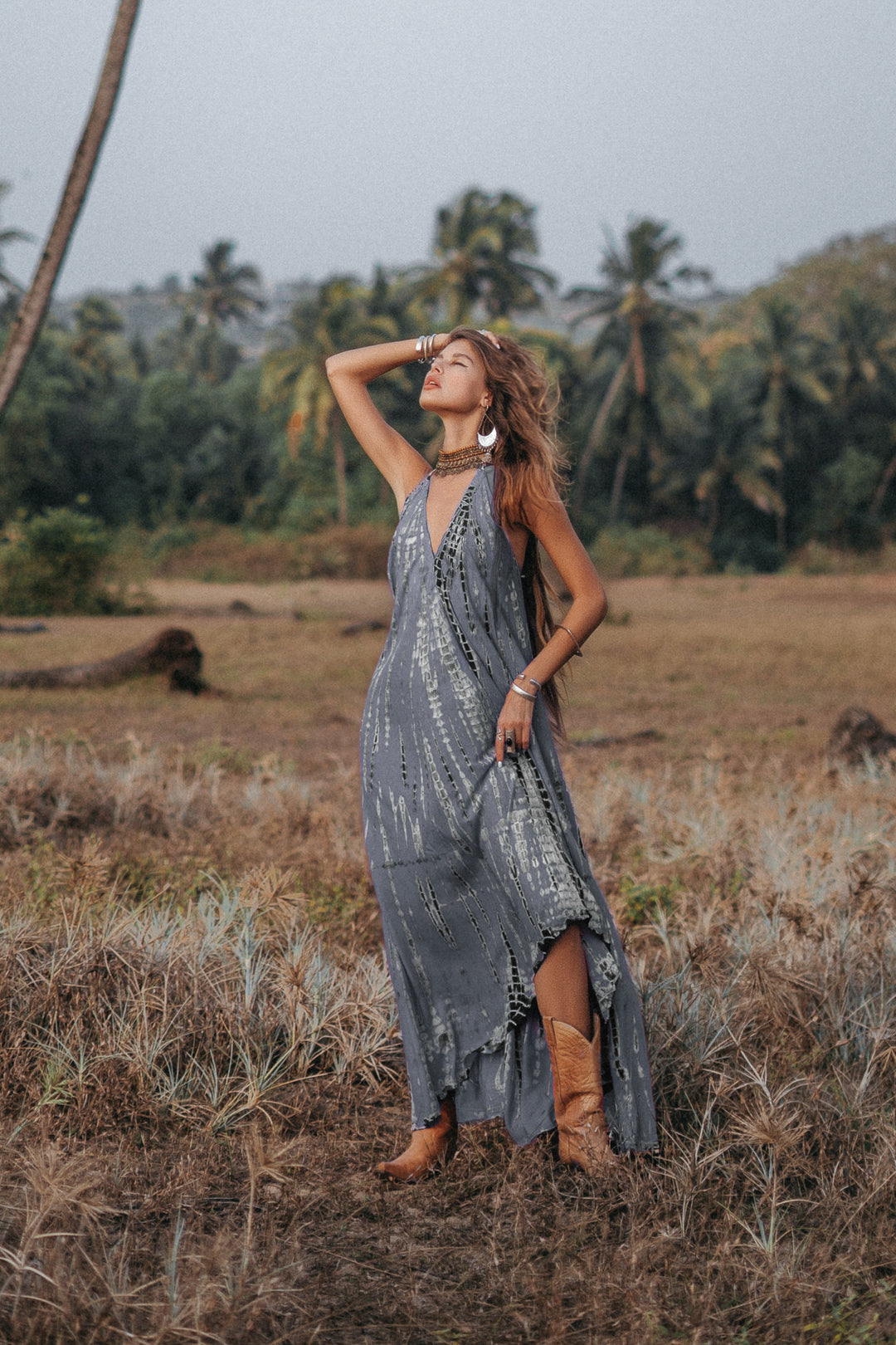 Flamingo Tie Dye Dress Dark Grey – Thaluta - Main Image