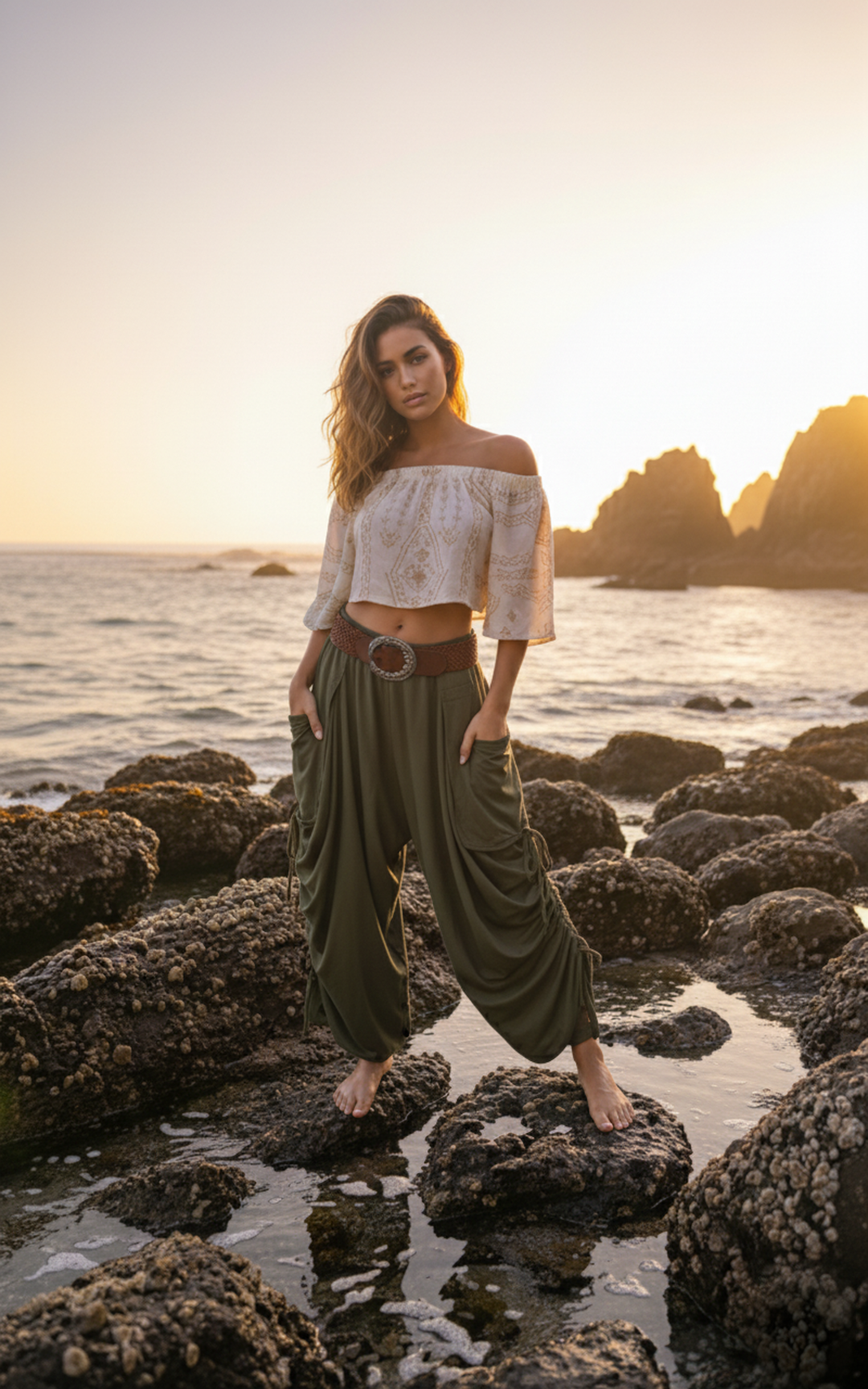 2-in-1 Maxi Skirt Palazzo Pants Olive