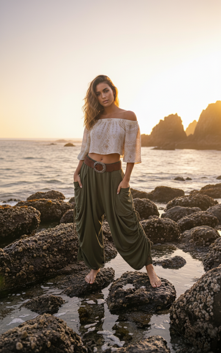 2-in-1 Maxi Skirt Palazzo Pants Olive