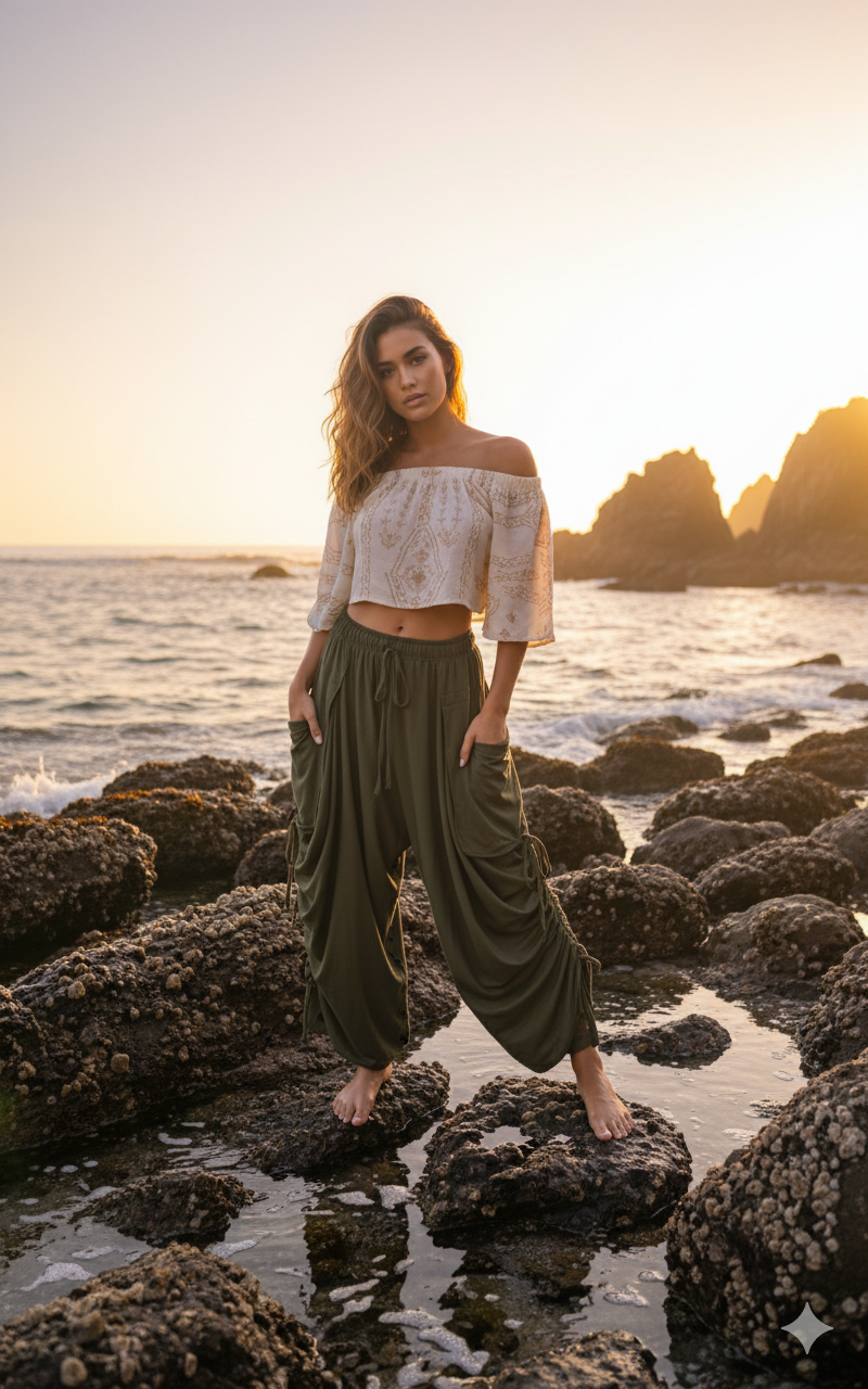 2-in-1 Maxi Skirt Palazzo Pants Olive