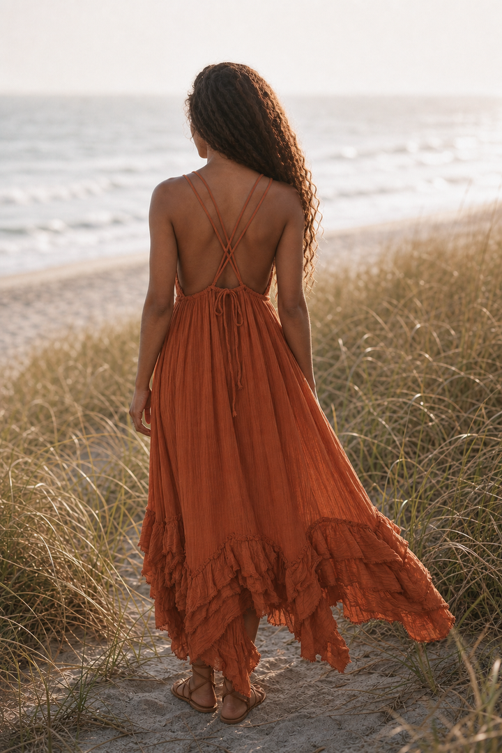 Mira Cotton Ruffle Dress Sunset Orange
