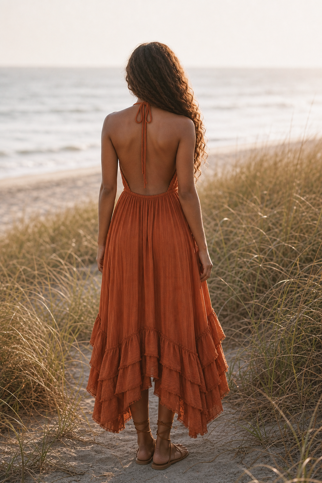 Mira Cotton Ruffle Dress Sunset Orange