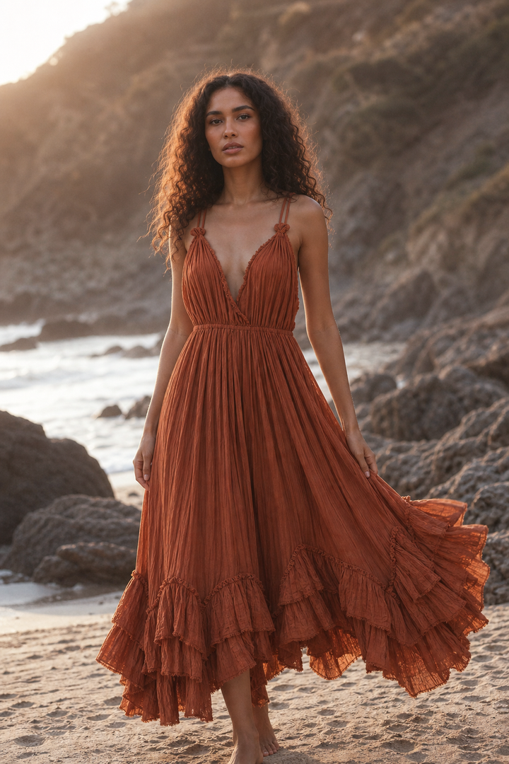 Mira Cotton Ruffle Dress Sunset Orange
