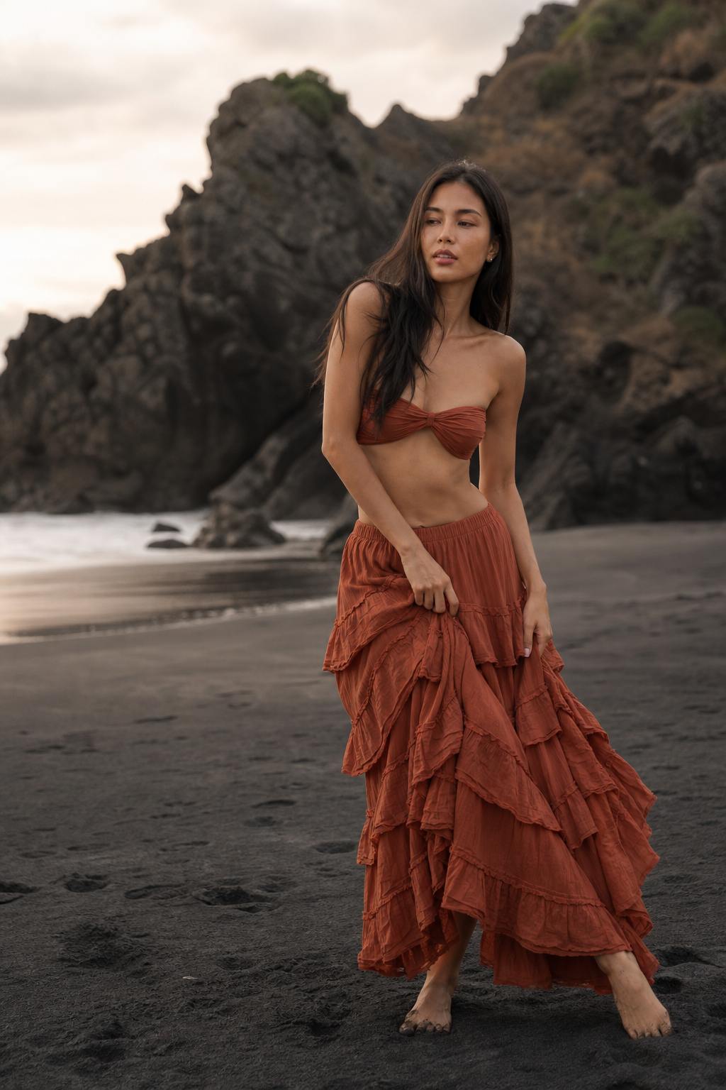 Mira Cotton Boho Ruffle Skirt Sunset Orange